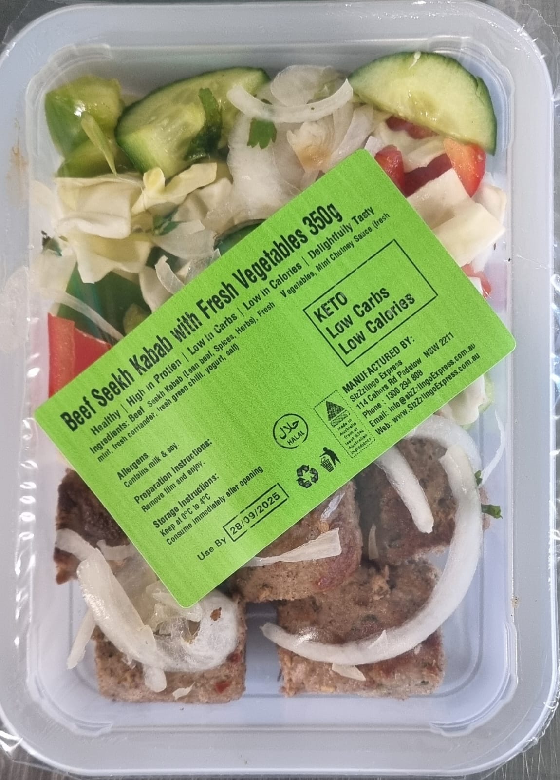 Beef Seekh Kabab with Fresh Vegetables 350g (KETO)