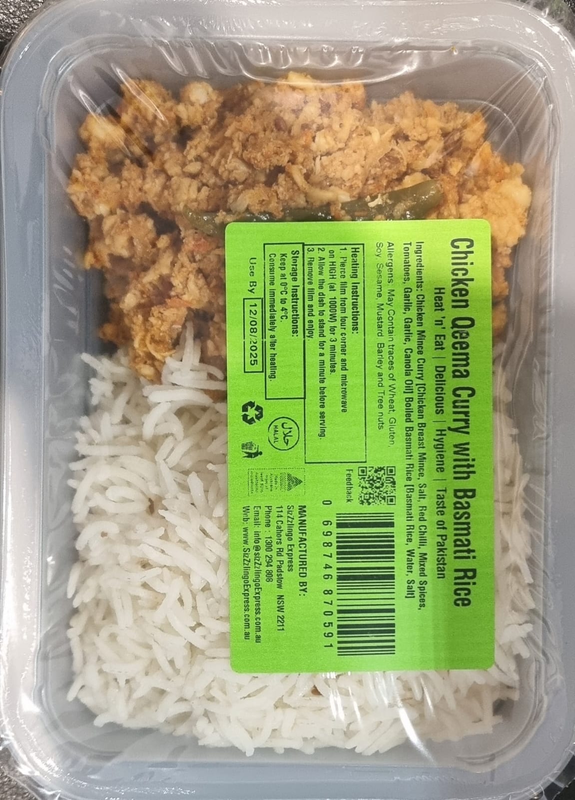 Chicken Qeema (mince) with Basmati Rice 350gm (Fully cooked, Frozen)