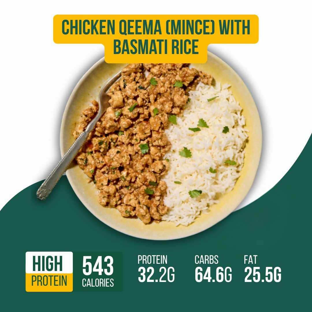 Chicken Qeema (mince) with Basmati Rice 350gm (Fully cooked)