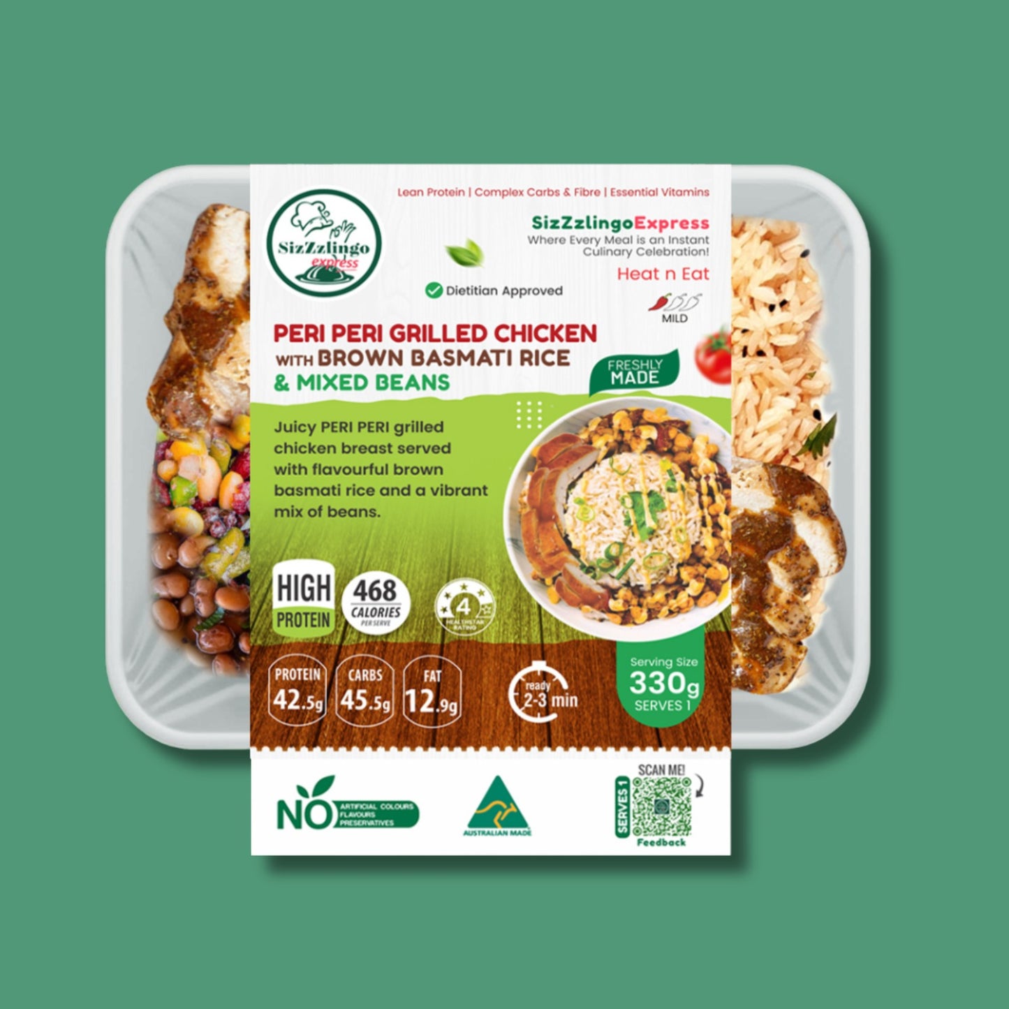 Peri-Peri grilled Chicken with Brown Rice & Mix Beans 330g