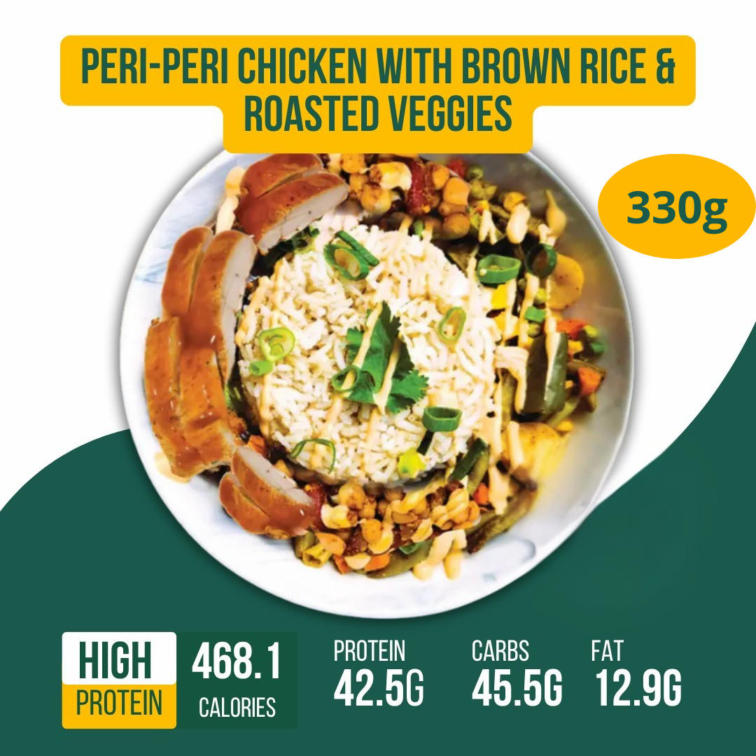 Peri-Peri grilled Chicken with Brown Rice & Roasted Veggies 330g