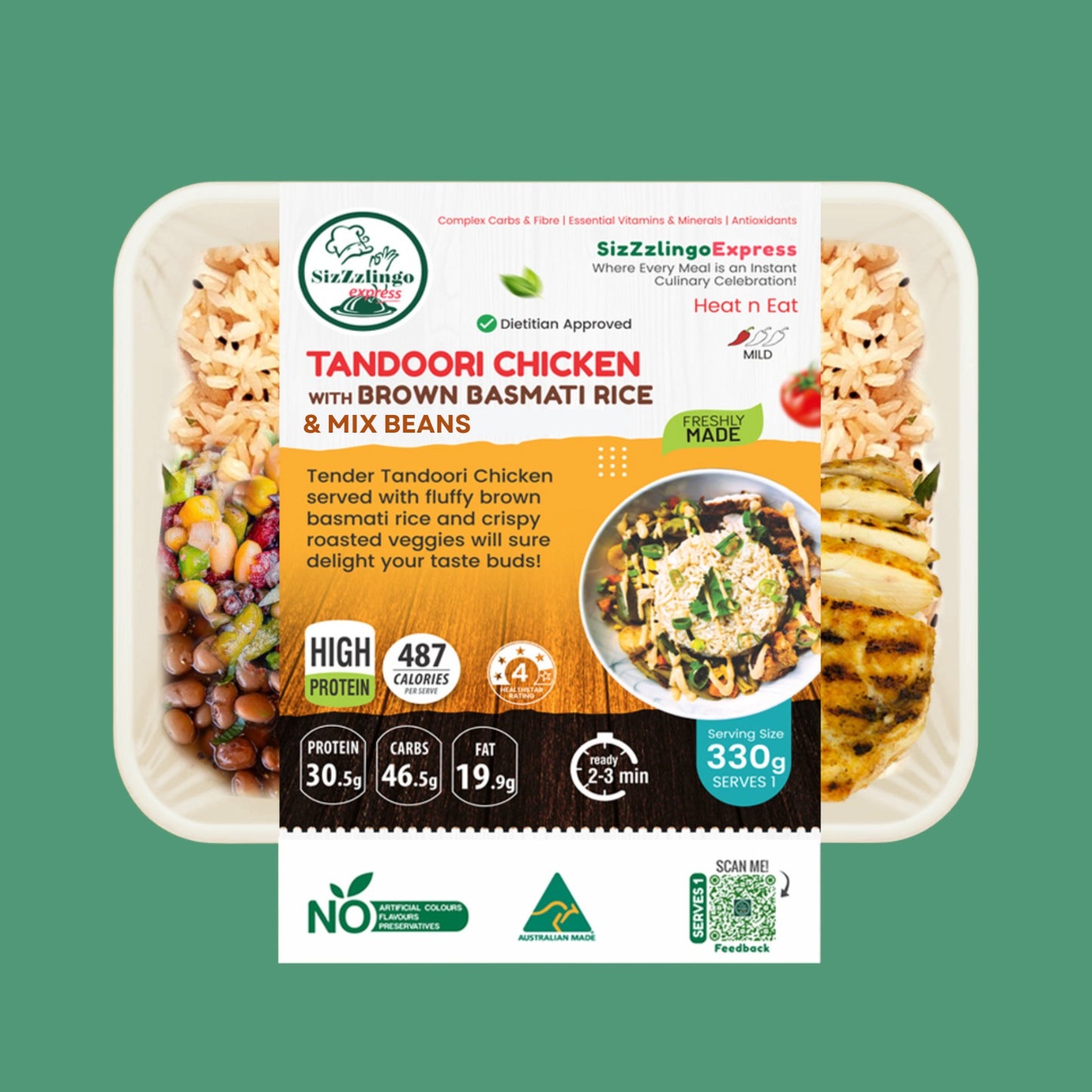 Tandoori Chicken with Brown Rice & mix beans 330g