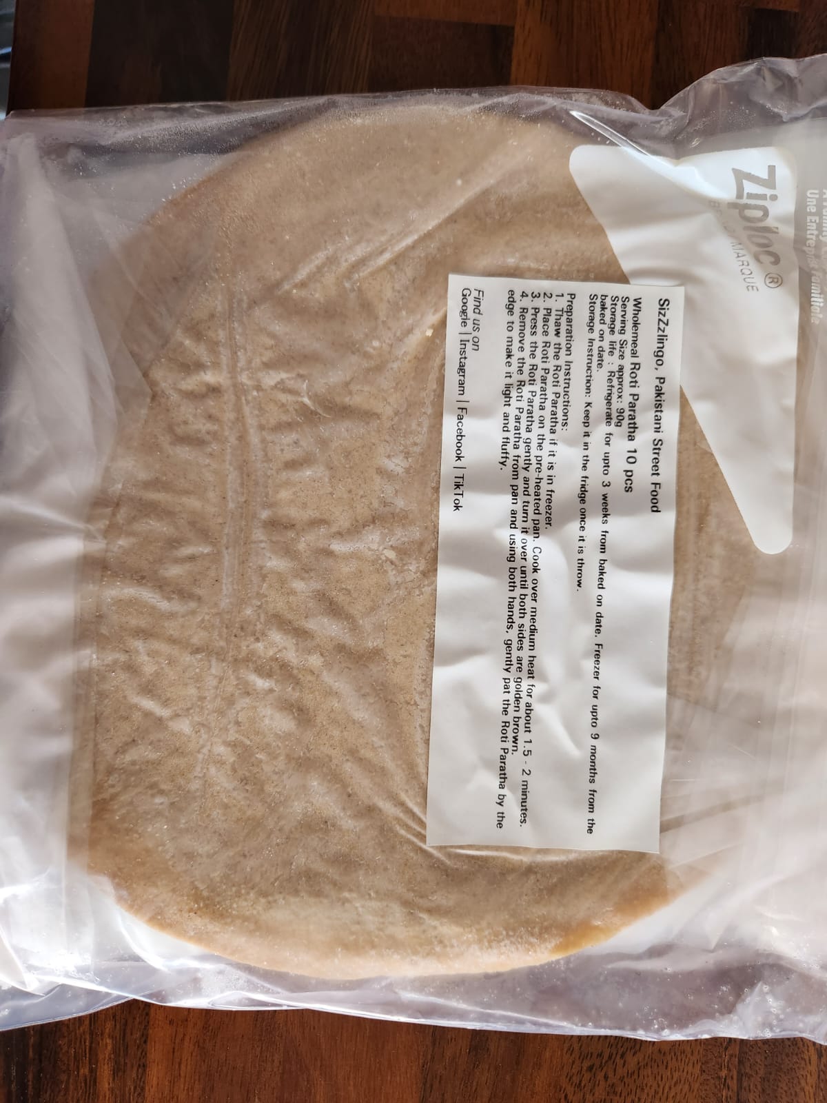 Roti paratha Puri (Wholemeal) 90gms x 10 pcs (Frozen)