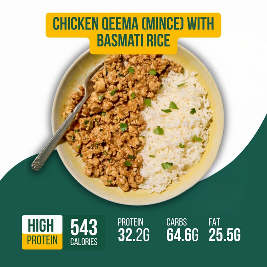 Chicken Qeema (mince) with Basmati Rice 350gm (Fully cooked)