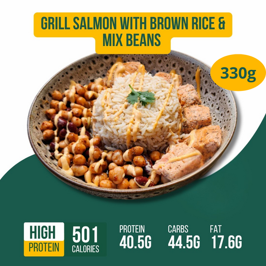 Grill Salmon with Brown Rice & mix beans 330g